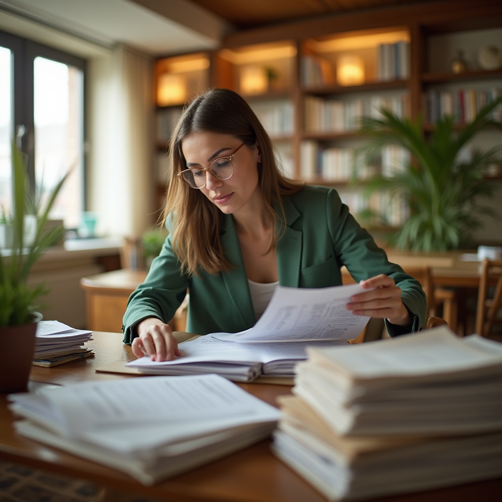 Birou organizat cu documente contabile sortate și dosare etichetate